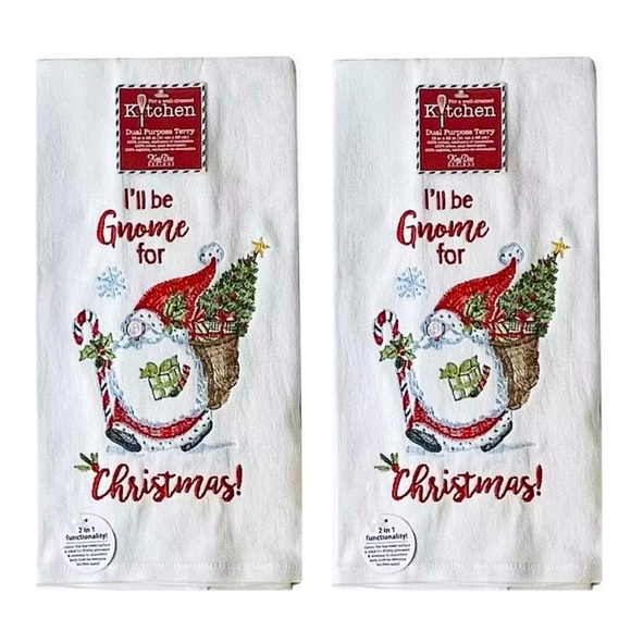I’ll Be Gnome For Christmas Terry Kitchen Towels by Kay Dee Designs Set of 2 NWT - Picture 4 of 11